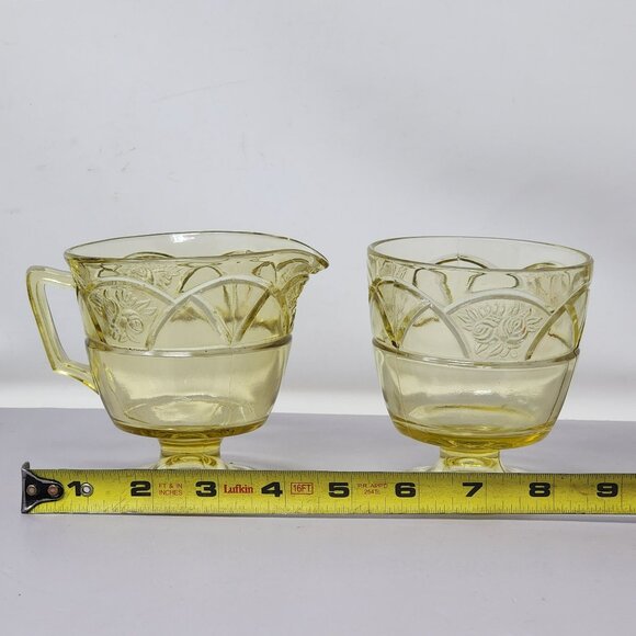 Vintage Yellow Depression Glass Creamer & Sugar Set - Picture 14 of 15